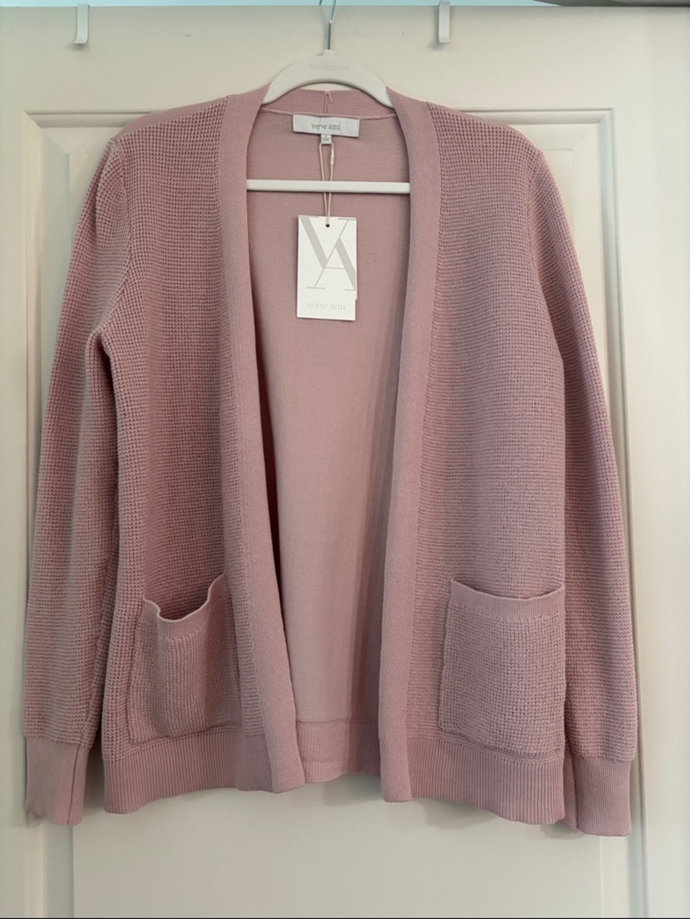 New! Verve Ami light pink open front textured cardigan, Small